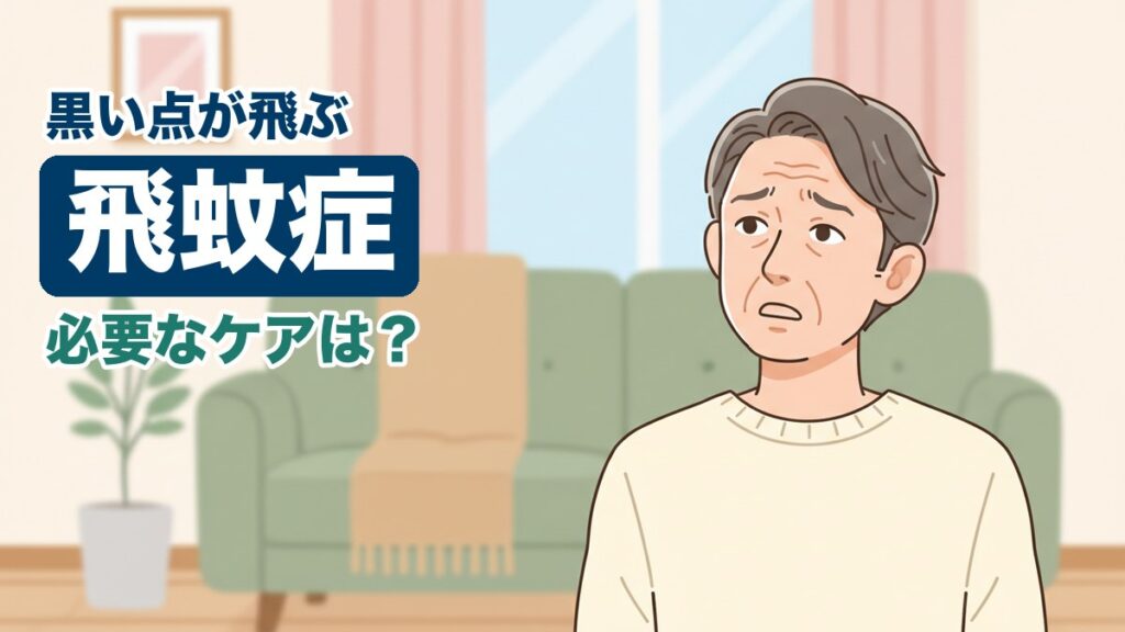 飛蚊症に悩む男性のイラスト｜おおた鍼灸院コラム