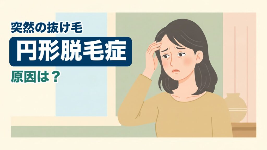 円形脱毛症に悩む女性のイラスト｜おおた鍼灸院コラム