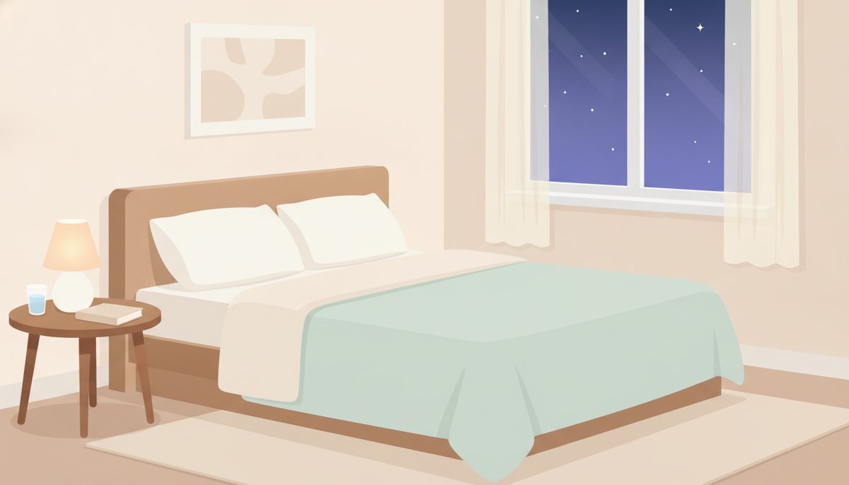 間接照明のやわらかな光で整えられた眠りやすい寝室