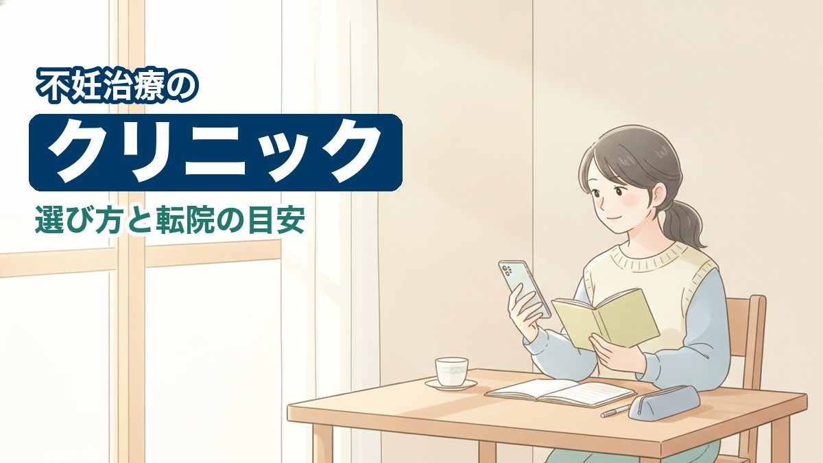 テーブルでスマートフォンとノートを見比べる30代の女性。不妊治療のクリニックを選ぶイメージ